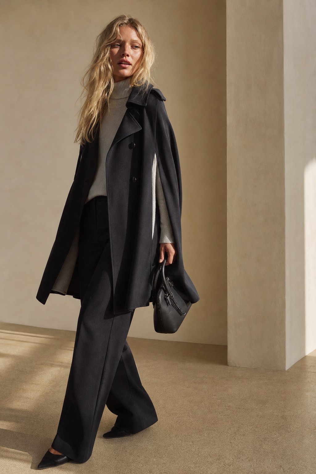 Marisol Wool Cape Coat — Black, banana_republic product shot