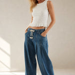 Marlowe Drawstring Denim Pants — Blue, banana_republic product shot