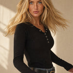 Milano Pop-Button Top — Black, banana_republic product shot
