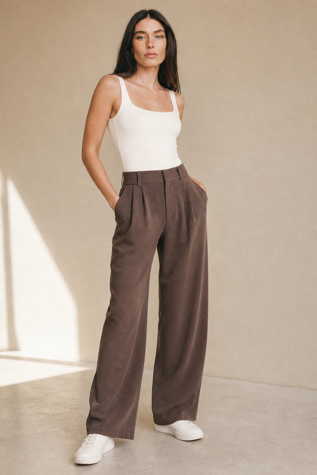 Milano Tailored Wide-Leg Trousers — Brown, banana_republic product shot