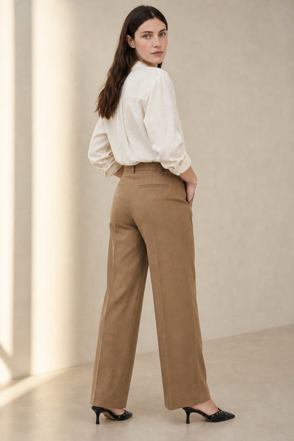 Milano Wide Leg Wool Trousers — Camel, banana_republic product shot