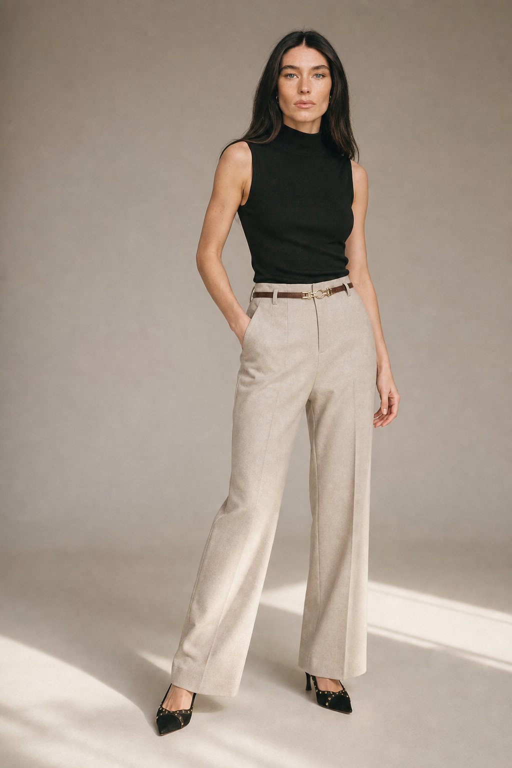 Milano Wide Leg Wool Trousers — Beige, banana_republic product shot