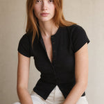 Mina Snapfront Knit Top — Black, banana_republic product shot