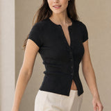 Mina Snapfront Knit Top — Black, banana_republic product shot