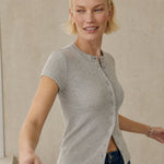 Mina Snapfront Knit Top — Gray, banana_republic product shot