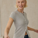 Mina Snapfront Knit Top — Gray, banana_republic product shot