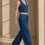 Monaco Drawstring Wide-Leg Jean — Blue, banana_republic product shot