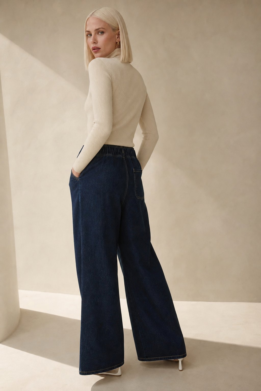 Monaco Drawstring Wide-Leg Jean — Navy, banana_republic product shot