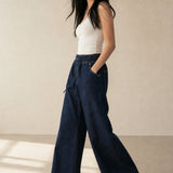 Monaco Drawstring Wide-Leg Jean — Navy, banana_republic product shot
