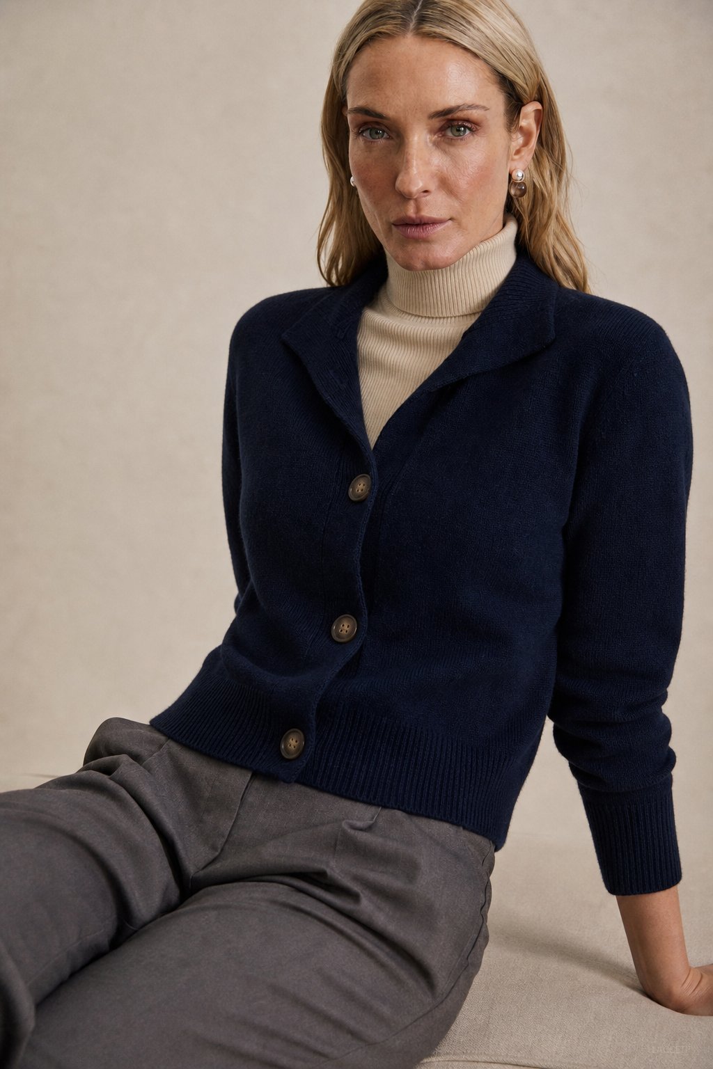 Madison Avenue Cardigan — Navy, studio product shot