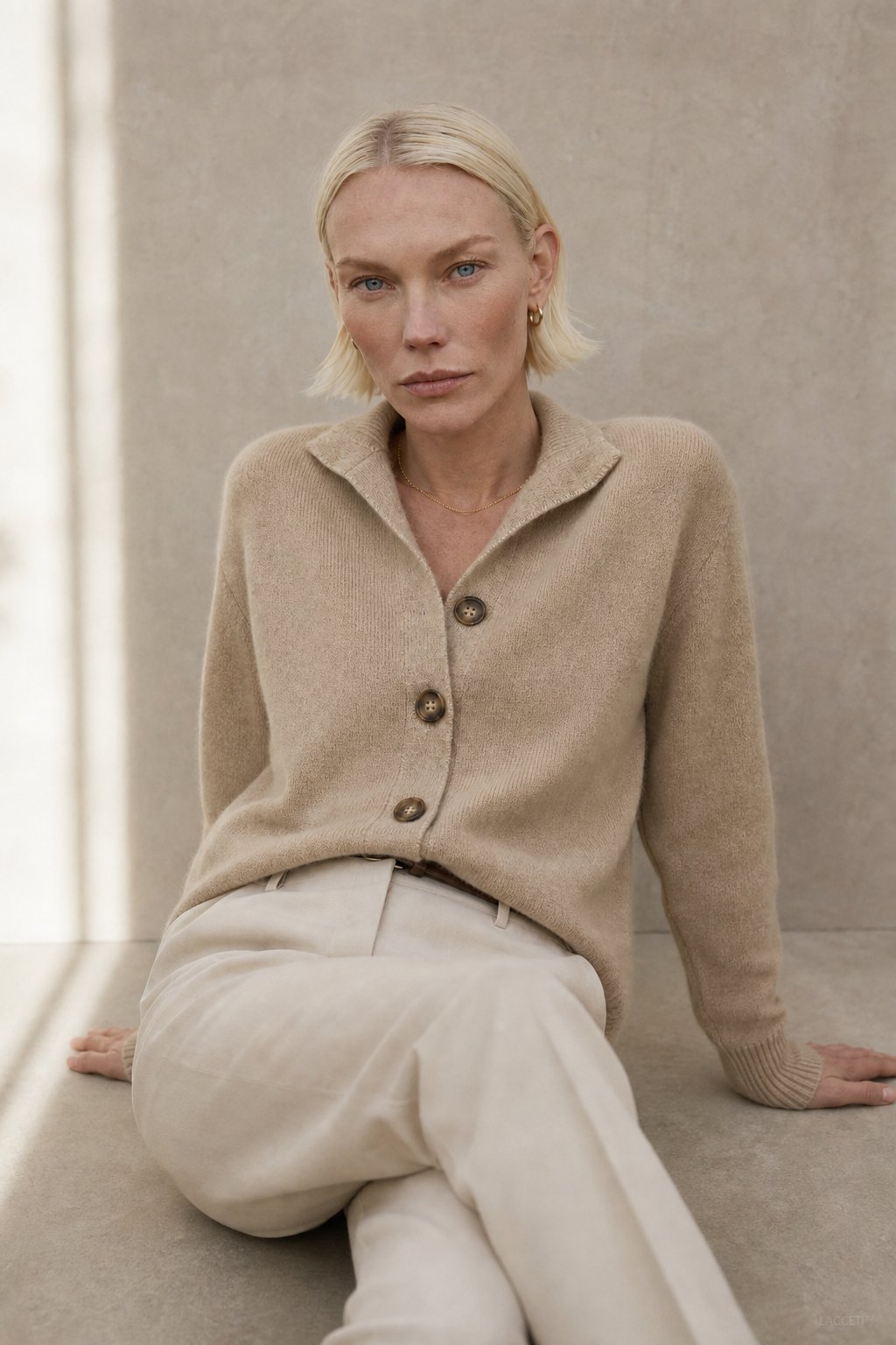 Madison Avenue Cardigan — Camel, studio product shot