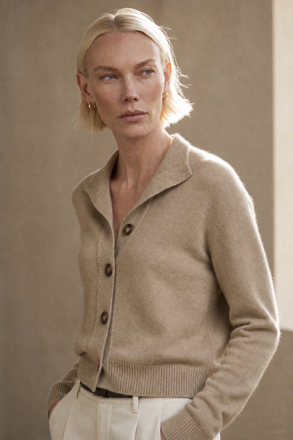 Madison Avenue Cardigan — Camel, studio product shot