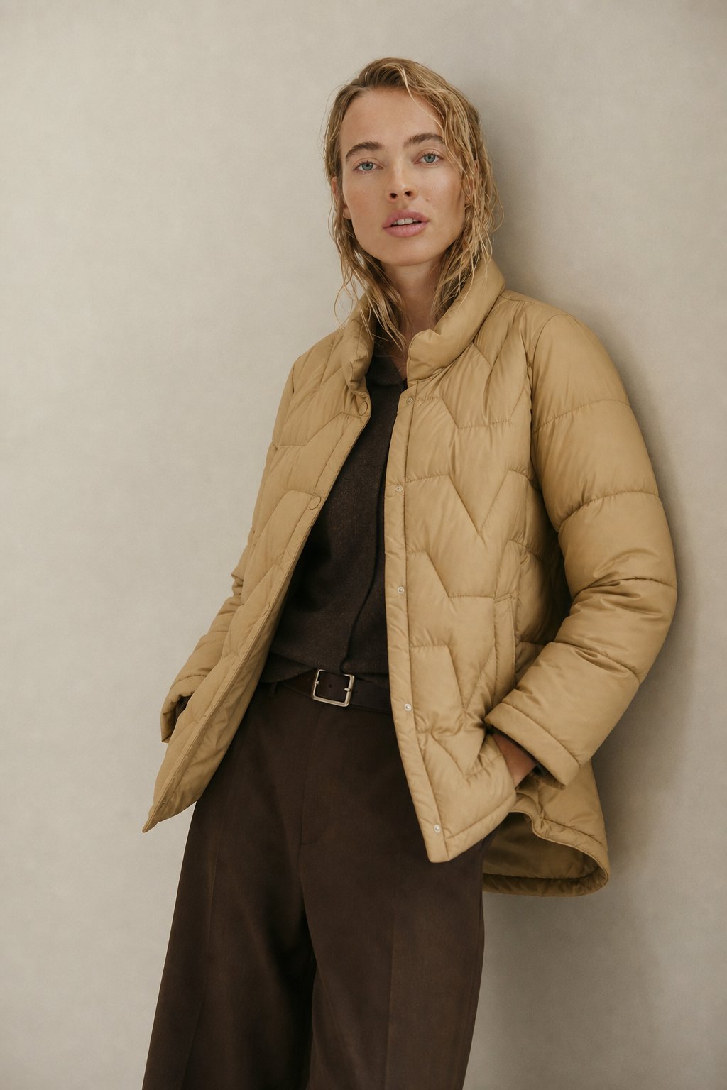 Natalie Quilted Down Jacket — Khaki, banana_republic product shot