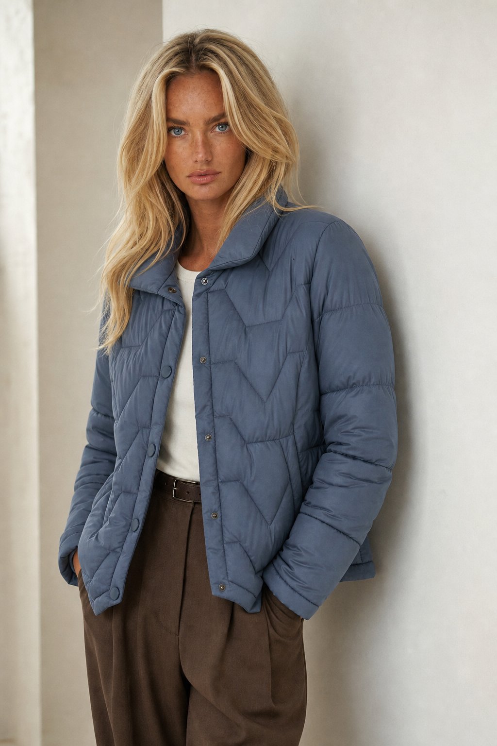 Natalie Quilted Down Jacket — Blue, banana_republic product shot