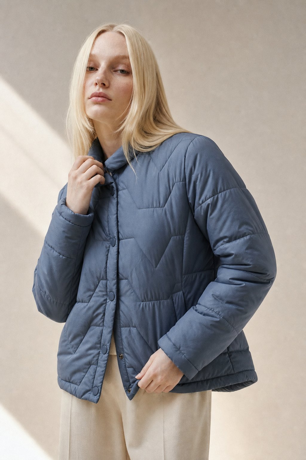 Natalie Quilted Down Jacket — Blue, banana_republic product shot