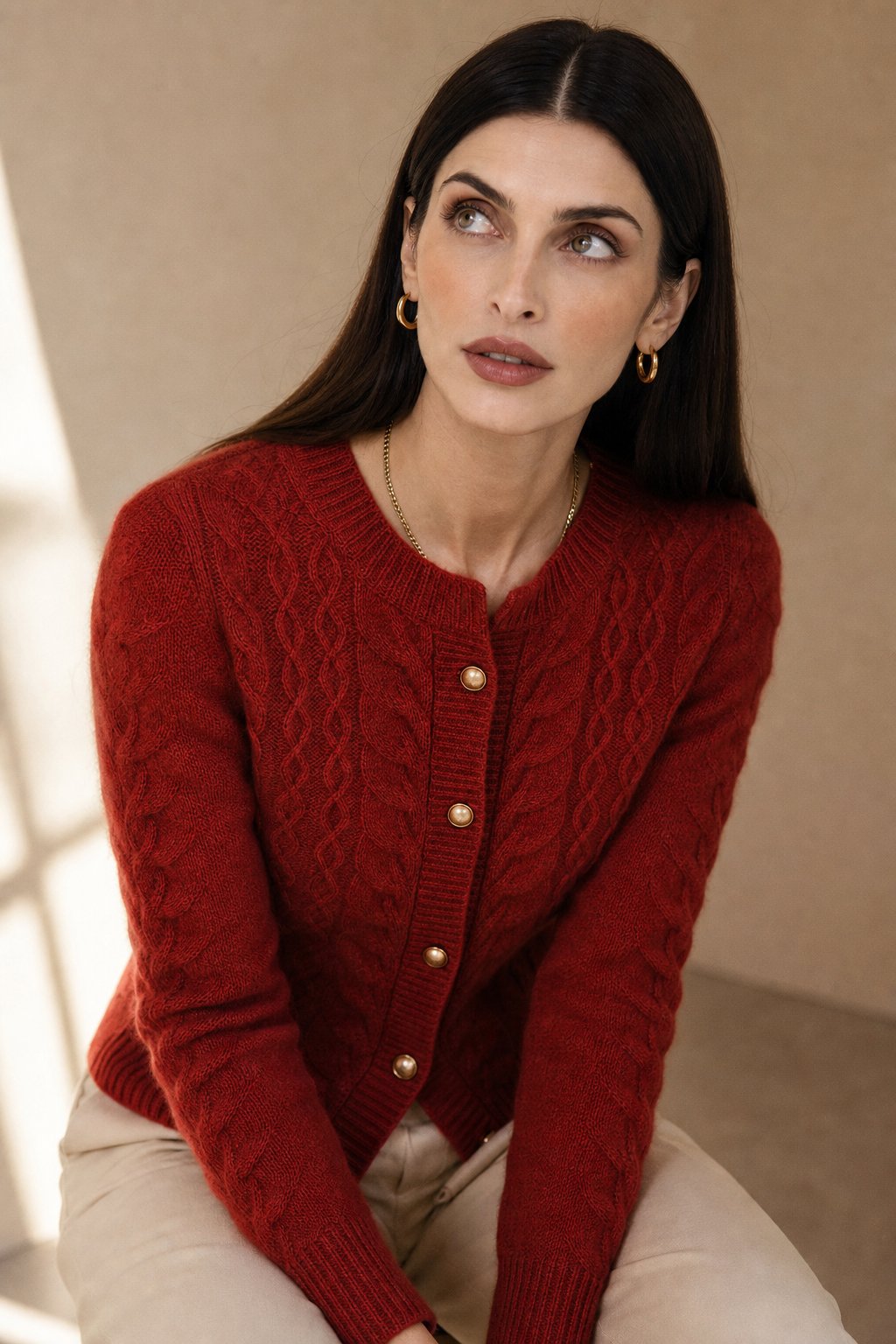 New London Pearl Button Cardigan — Red, banana_republic product shot