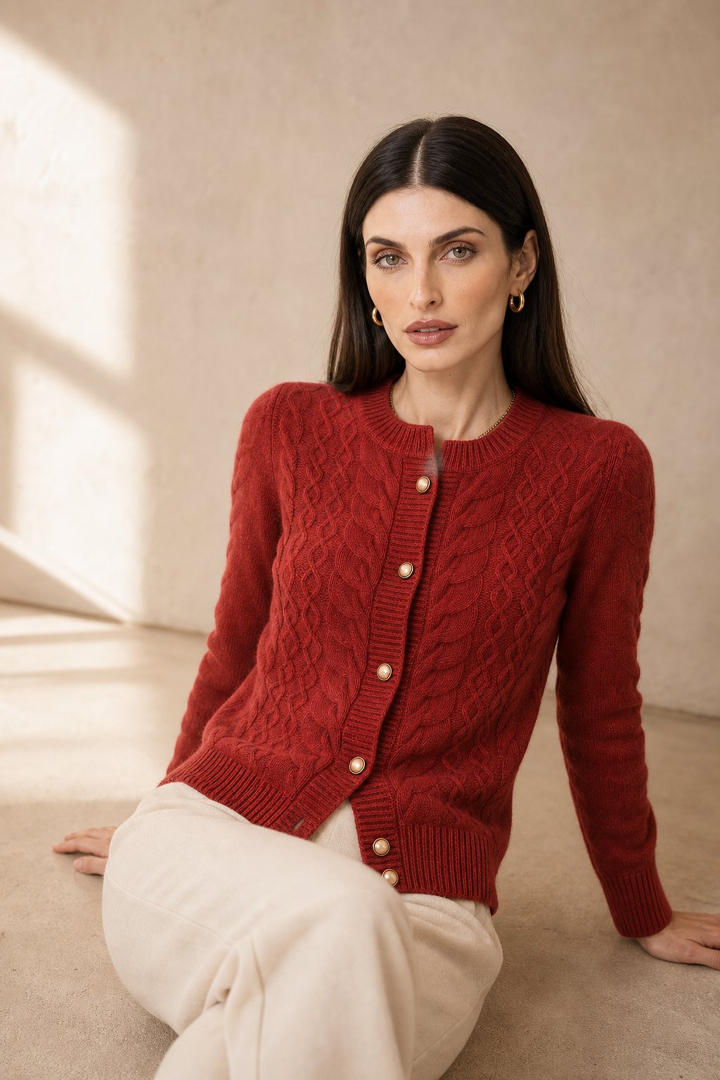 New London Pearl Button Cardigan — Red, banana_republic product shot
