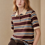 Noelle Stripe Polo Tee — Brown, banana_republic product shot