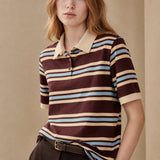 Noelle Stripe Polo Tee — Brown, banana_republic product shot