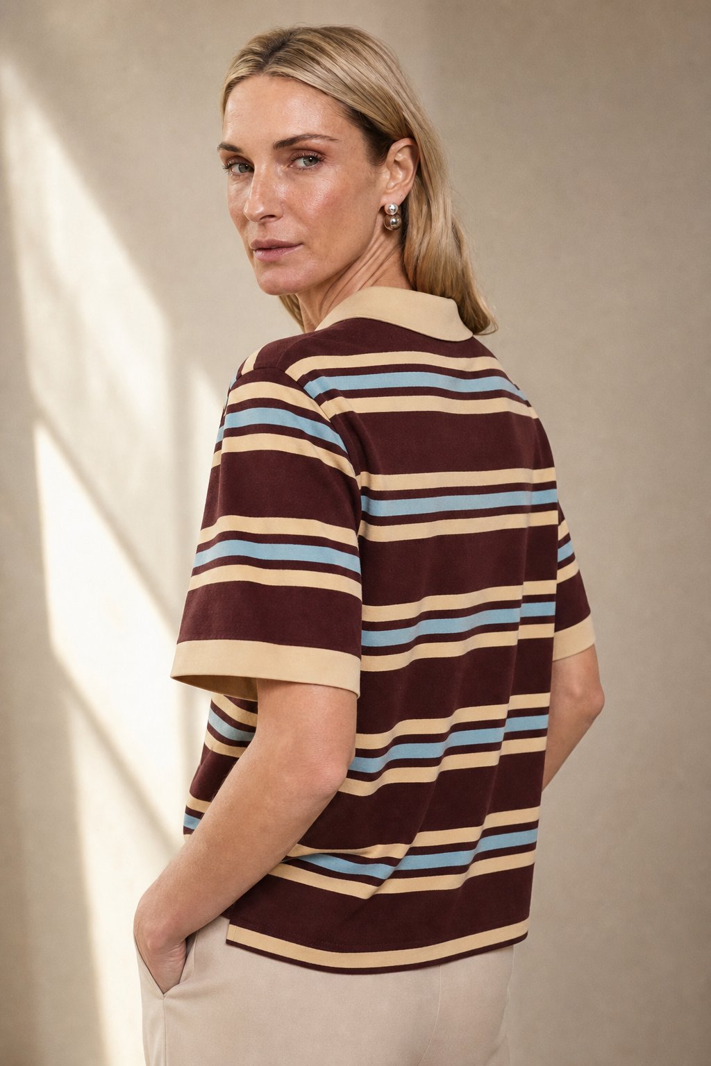 Noelle Stripe Polo Tee — Brown, banana_republic product shot