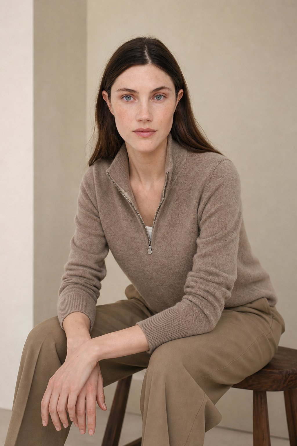Nordfjell Cashmere Half-Zip — Camel, studio product shot