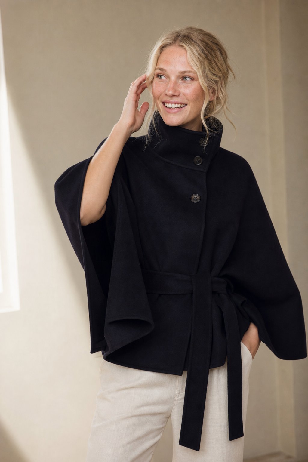 Novara Wool-Blend Cape Coat — Navy, banana_republic product shot