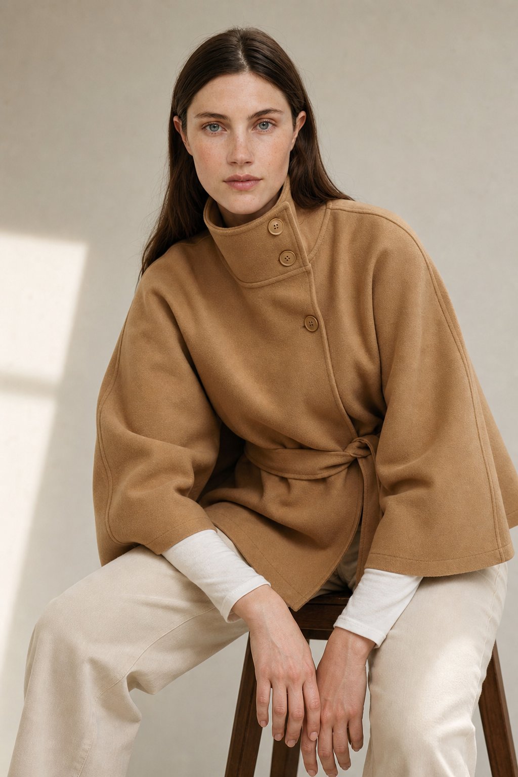 Novara Wool-Blend Cape Coat — Khaki, banana_republic product shot