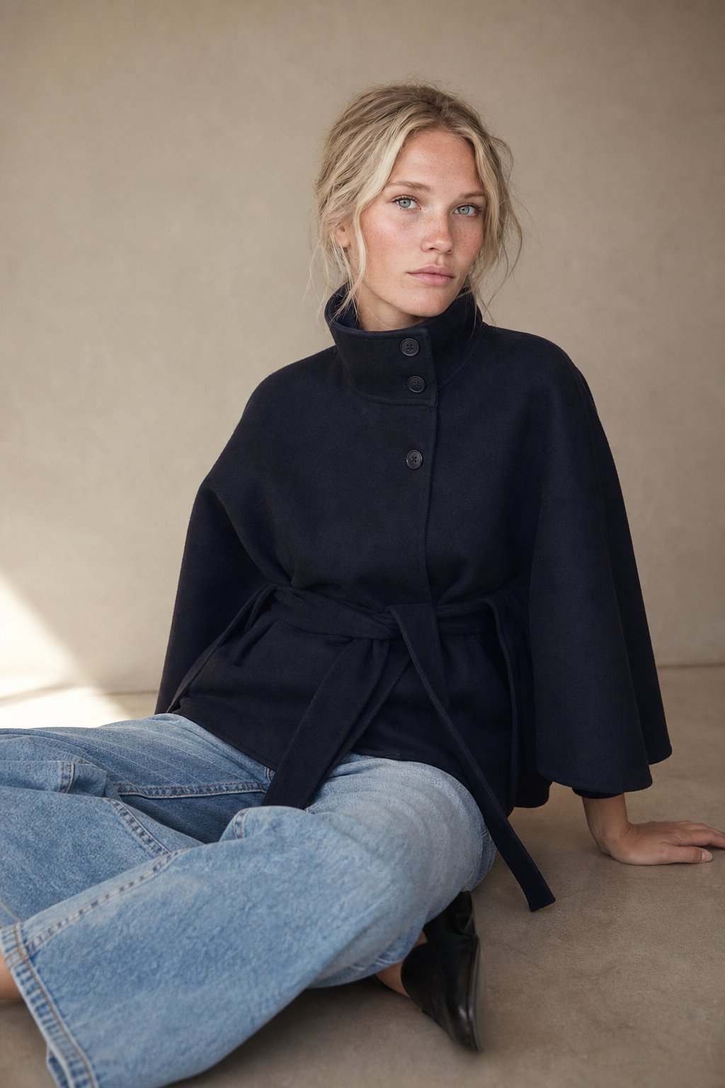 Novara Wool-Blend Cape Coat — Navy, banana_republic product shot