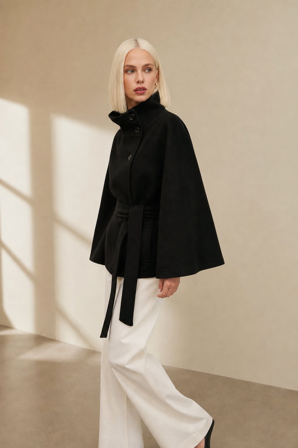 Novara Wool-Blend Cape Coat — Black, banana_republic product shot