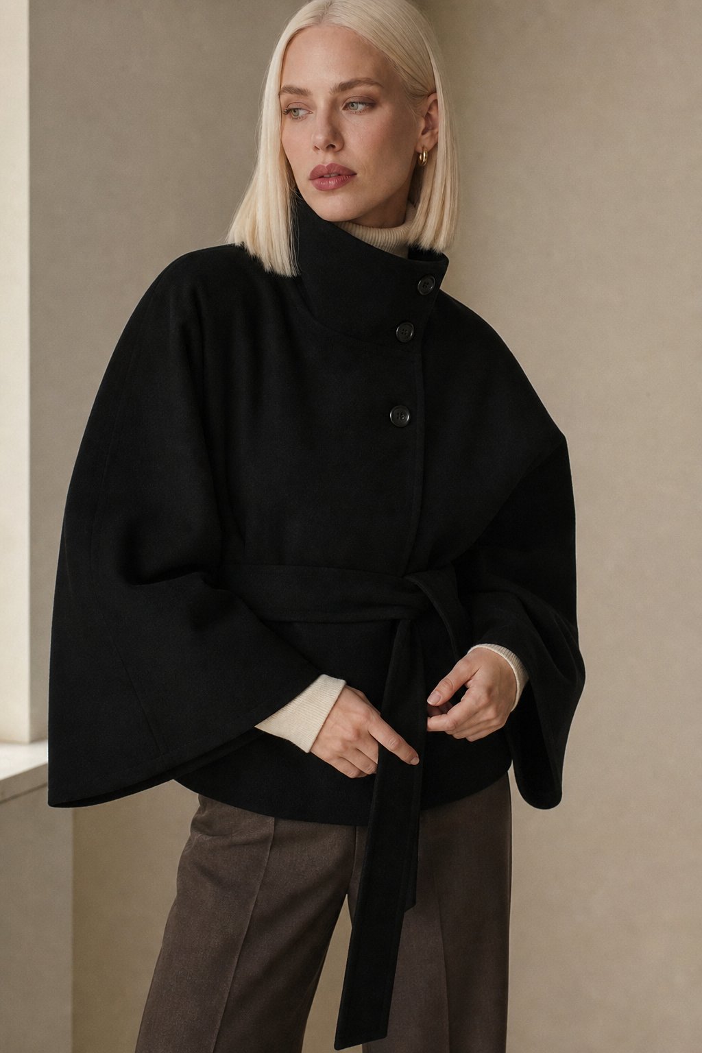 Novara Wool-Blend Cape Coat — Black, banana_republic product shot