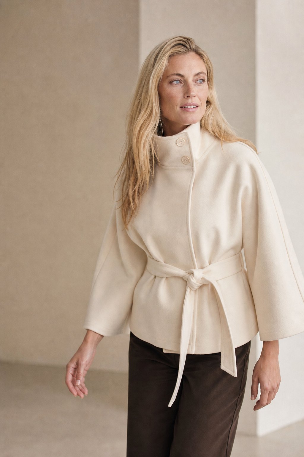 Novara Wool-Blend Cape Coat — White, banana_republic product shot