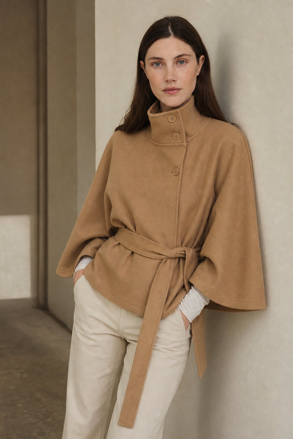 Novara Wool-Blend Cape Coat — Khaki, banana_republic product shot