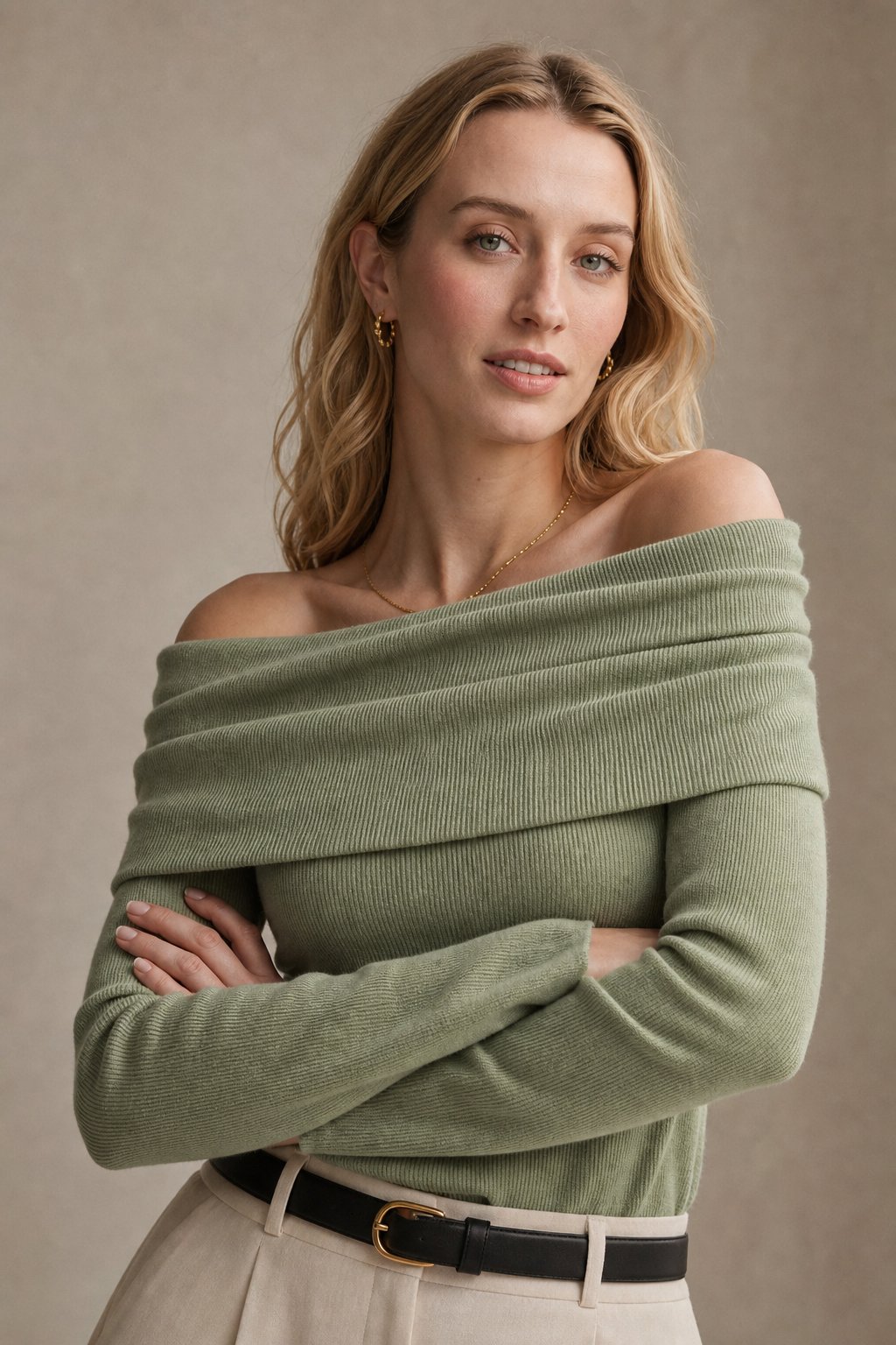 Orvieto Off-Shoulder Knit Top — Forest, banana_republic product shot