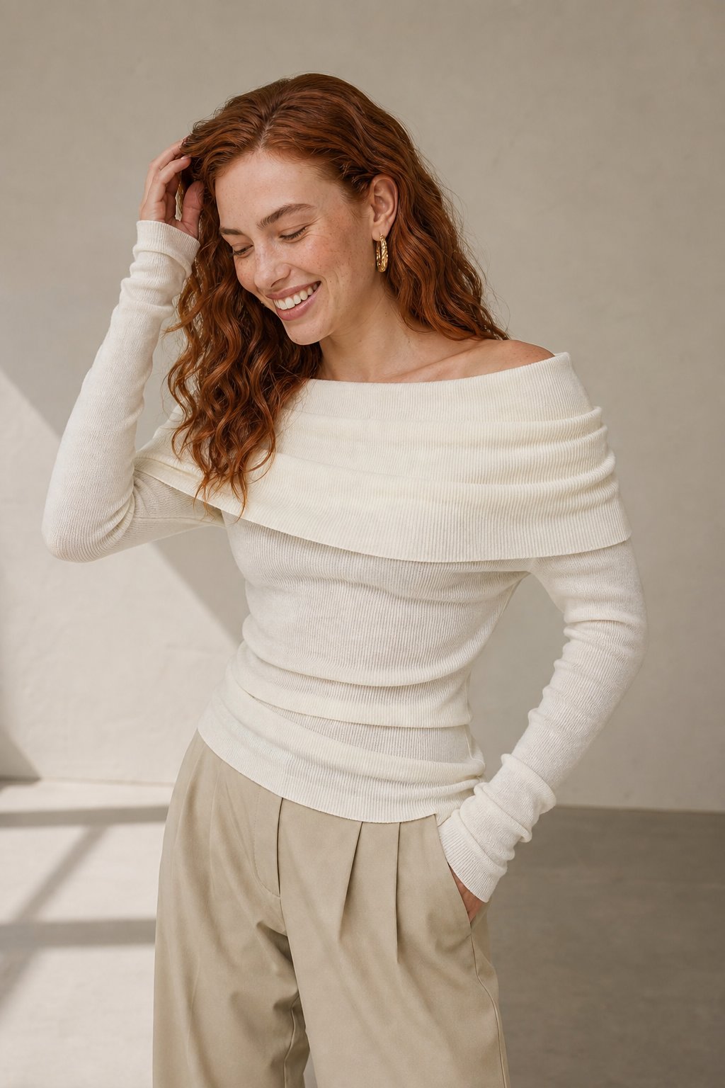 Orvieto Off-Shoulder Knit Top — Crème, banana_republic product shot