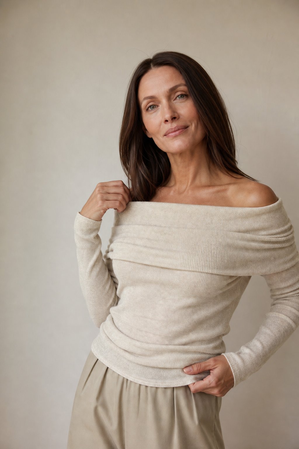 Orvieto Off-Shoulder Knit Top — Beige, banana_republic product shot