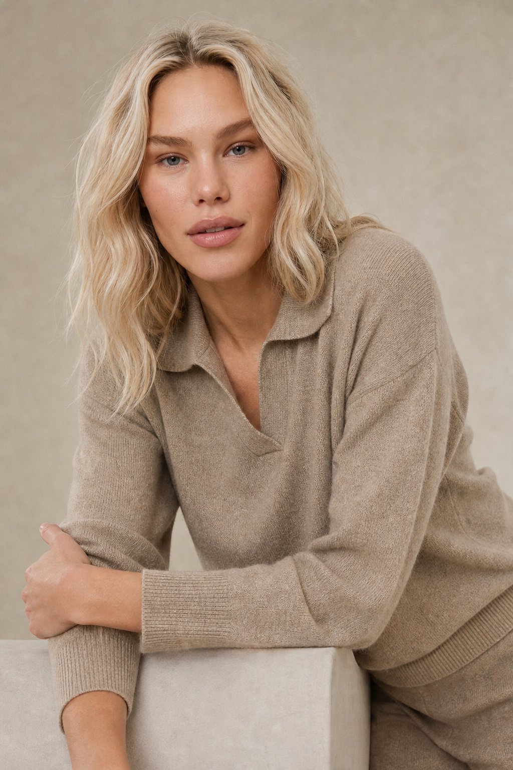 Palermo Polo Knit Set — Camel, studio product shot