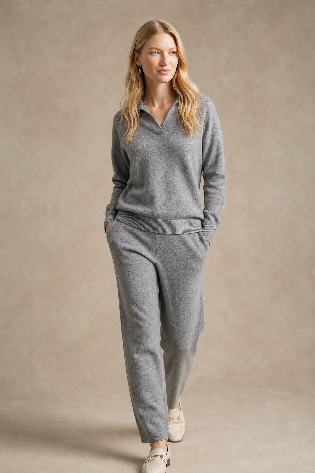 Palermo Polo Knit Set — Gray, studio product shot
