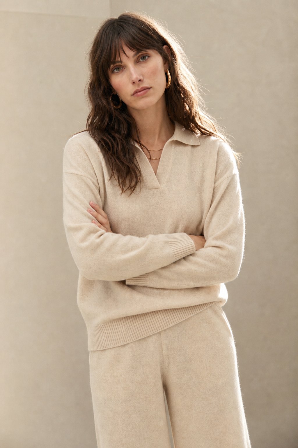 Palermo Polo Knit Set — Khaki, studio product shot