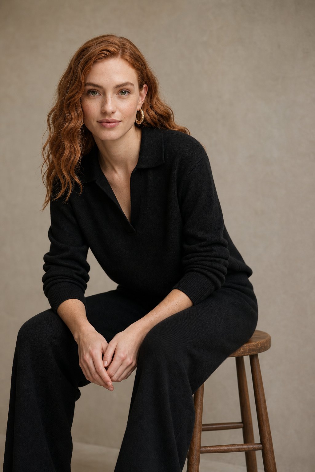 Palermo Polo Knit Set — Black, studio product shot