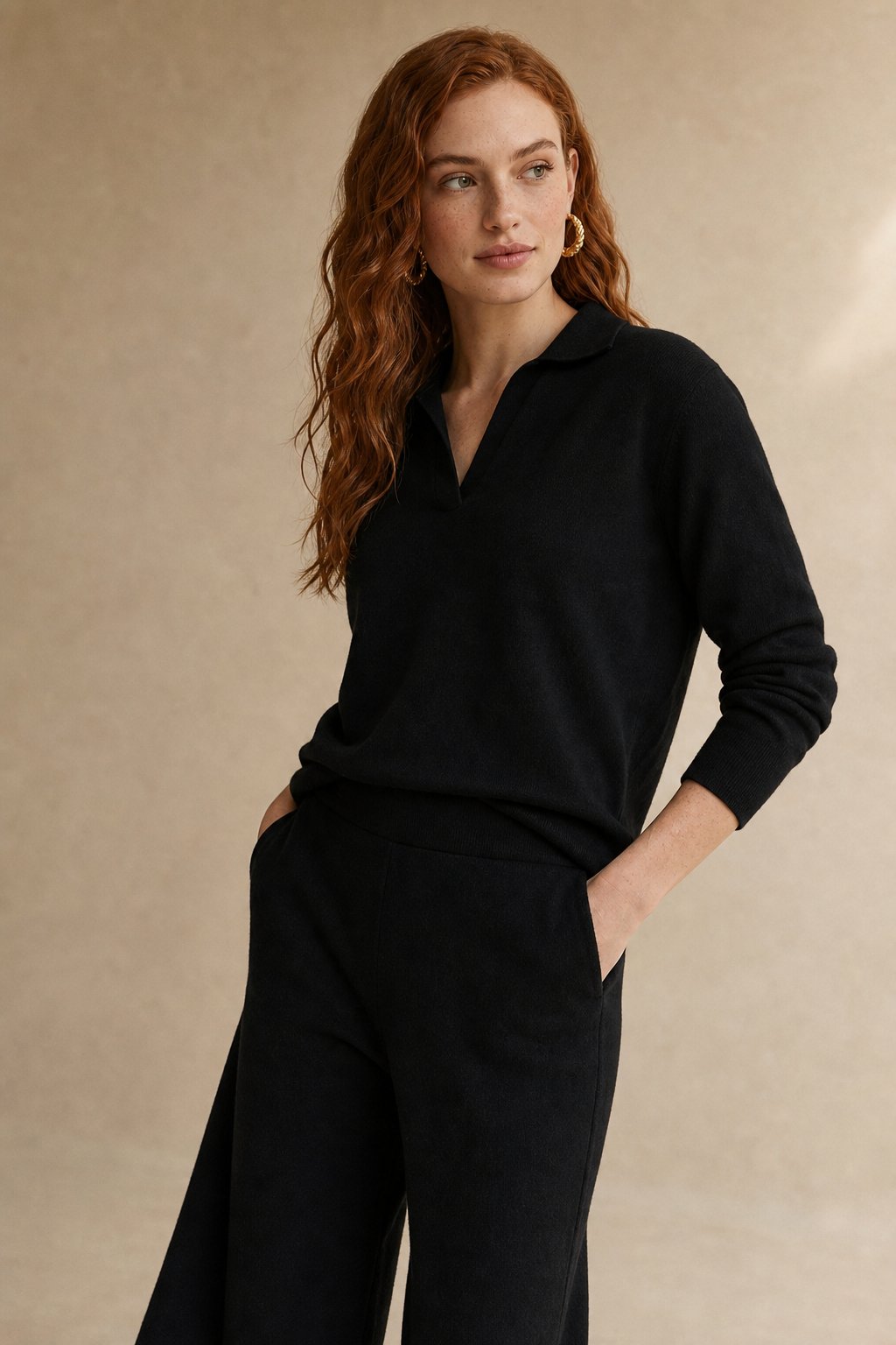 Palermo Polo Knit Set — Black, studio product shot