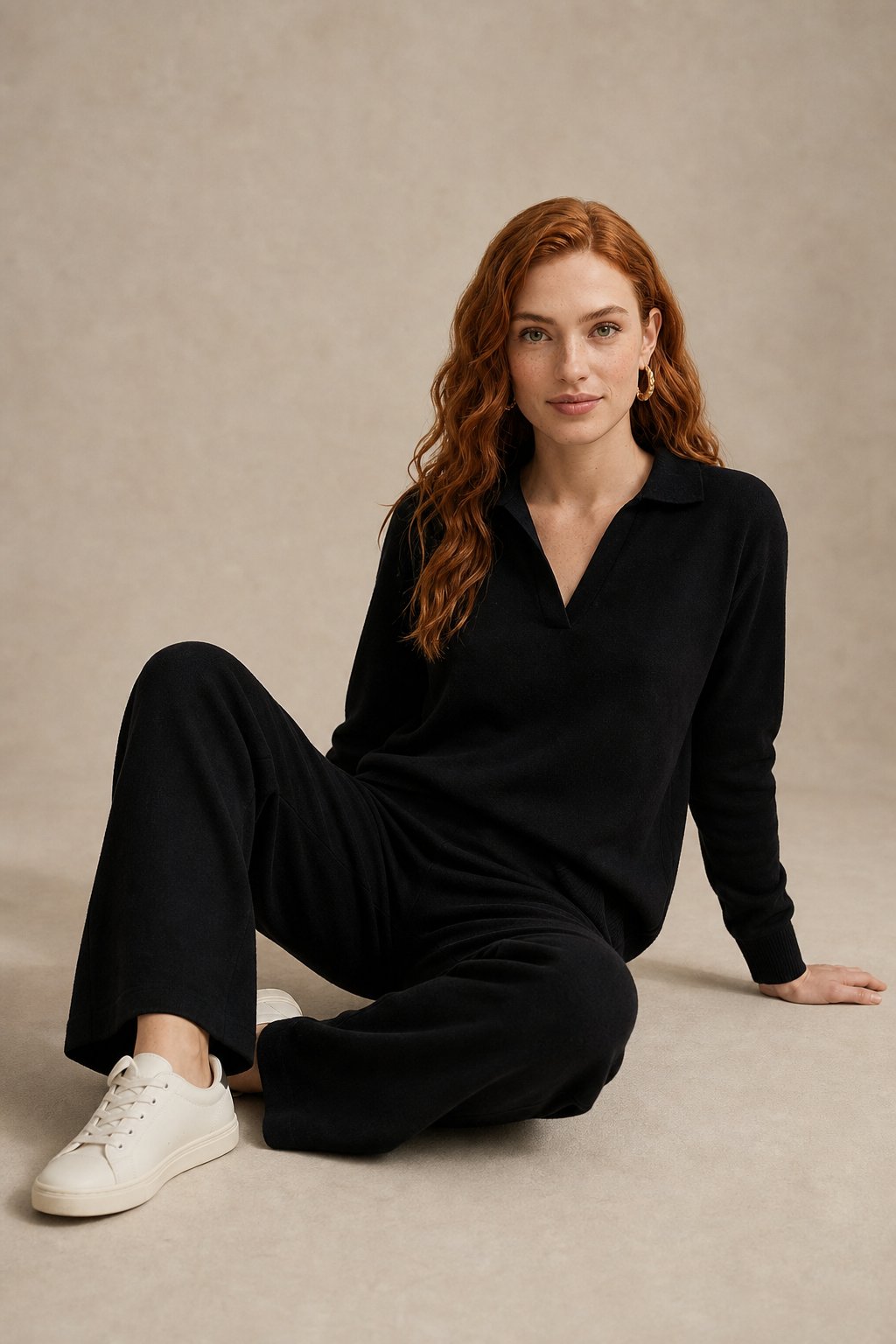 Palermo Polo Knit Set — Black, studio product shot