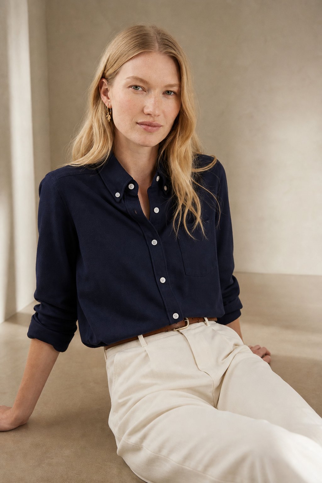 Pastel Oxford Elegant Blouses — navy blue, banana_republic product shot