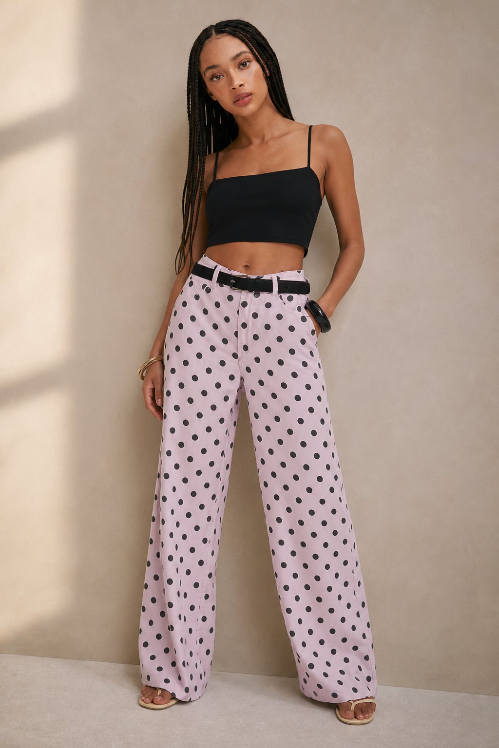 Polka Dot Wide-Leg Trouser — Pink, banana_republic product shot