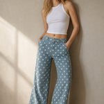 Polka Dot Wide-Leg Trouser — Navy, banana_republic product shot