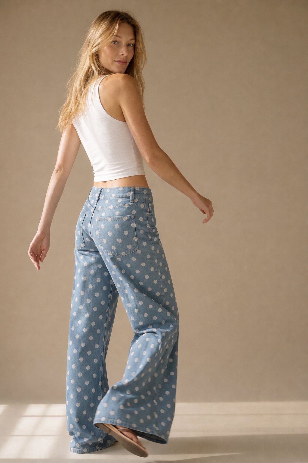 Polka Dot Wide-Leg Trouser — Navy, banana_republic product shot