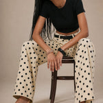 Polka Dot Wide-Leg Trouser — Khaki, banana_republic product shot