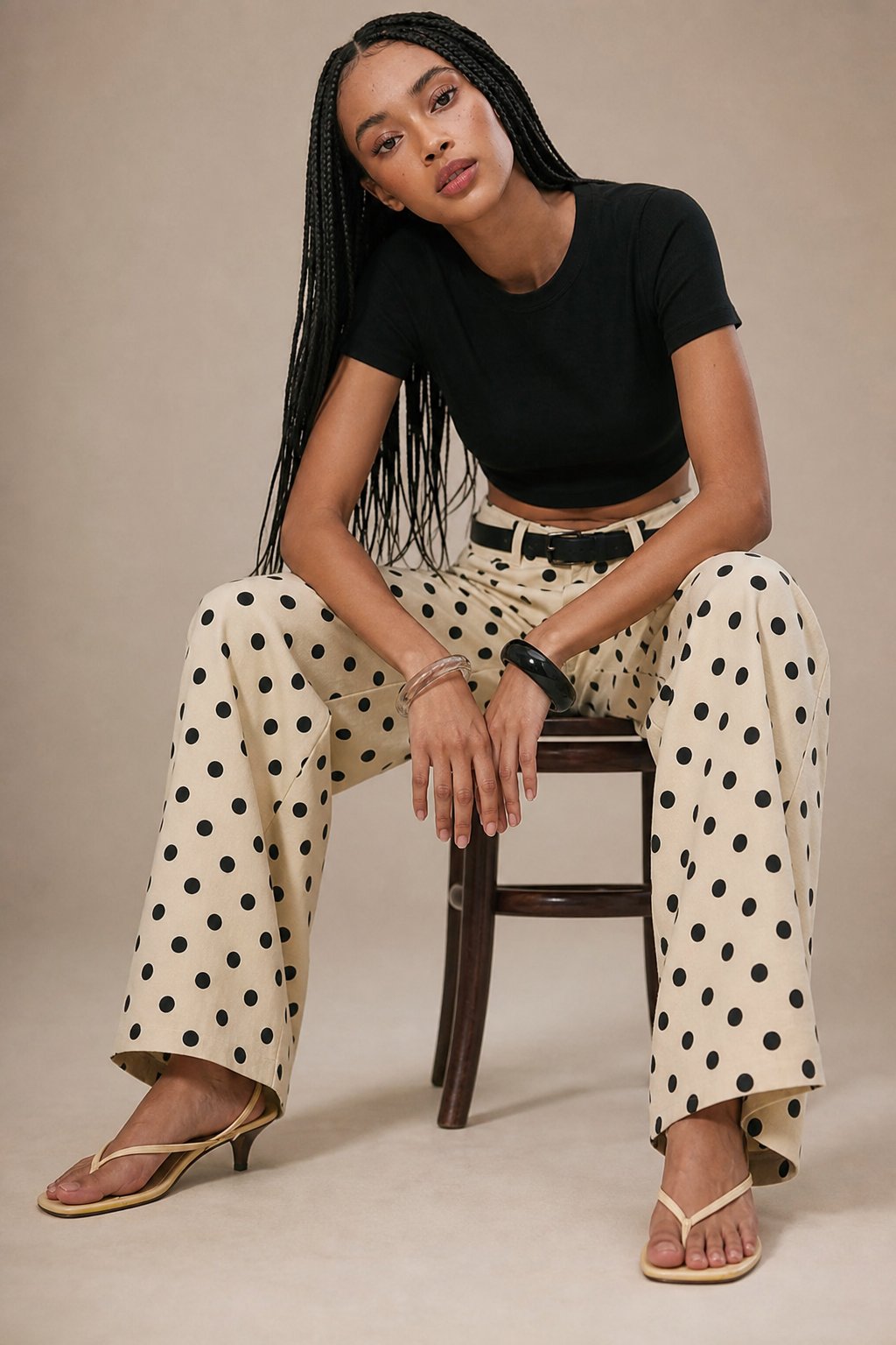 Polka Dot Wide-Leg Trouser — Khaki, banana_republic product shot