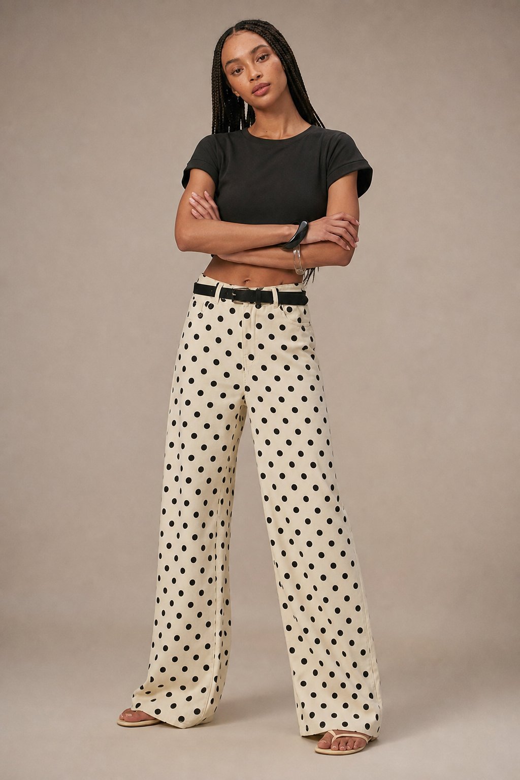 Polka Dot Wide-Leg Trouser — Khaki, banana_republic product shot