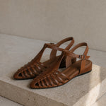 Portofino Italian Leather Pointed Slingback Sandal — Brown, studio product shot