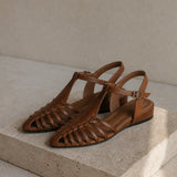 Portofino Italian Leather Pointed Slingback Sandal — Brown, studio product shot